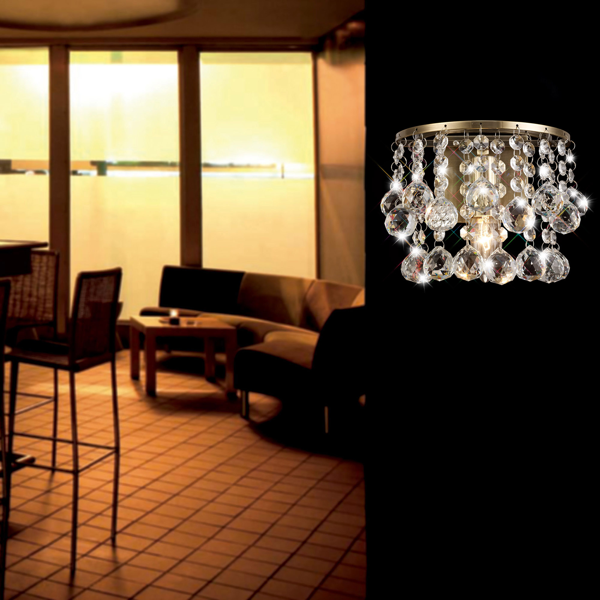 Acton Crystal Wall Lights Deco Flush Crystal Wall Lights